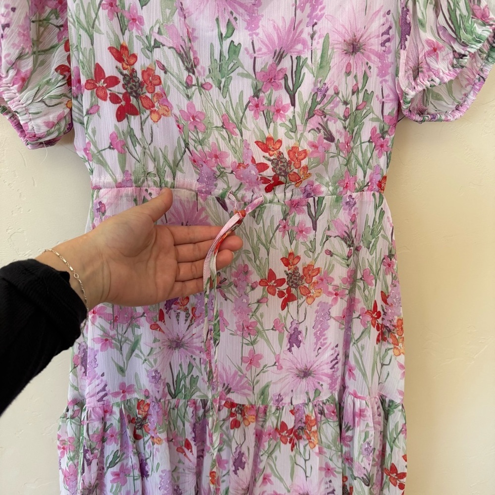 Pink Floral Mini Dress Puff Sleeve Cut Out Taylor Size 10 Romantic - Picture 6 of 6